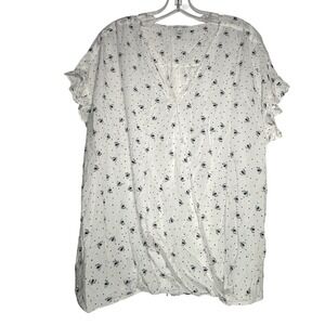 Single Thread‎ White Bee Polka Dot Ruffle Sleeve Surplice Blouse Top Plus 1X